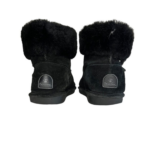 Bearpaw Abby Suede Ankle Bootie with Sheepskin Collar Black Size 9 - Picture 4 of 9